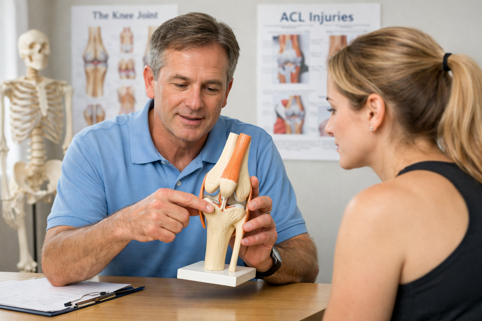 Physical therapist consultation for ACL injury diagnosis and treatment plan
