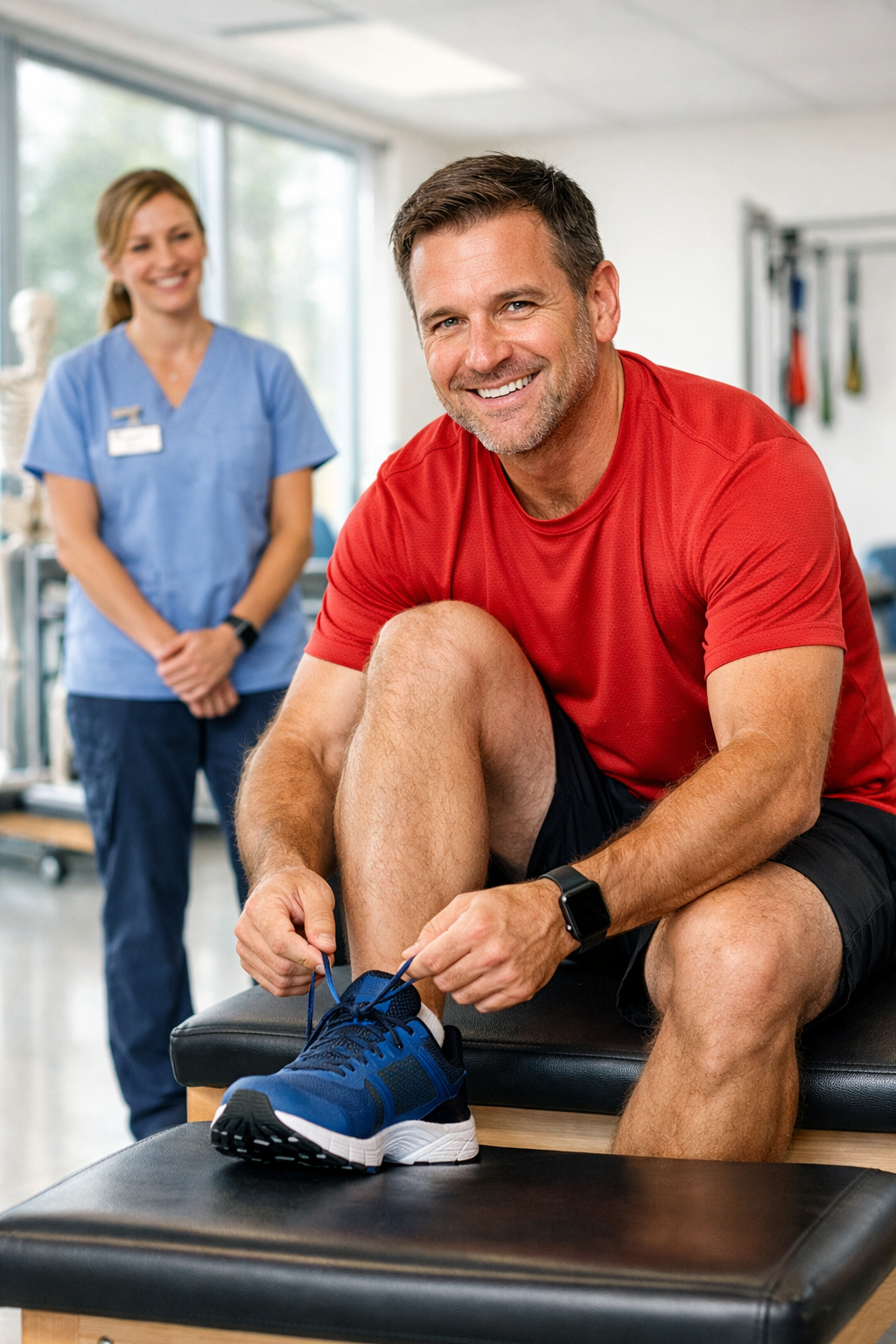 Patient recovering from plantar fasciitis with physical therapy at Trinity Rehab