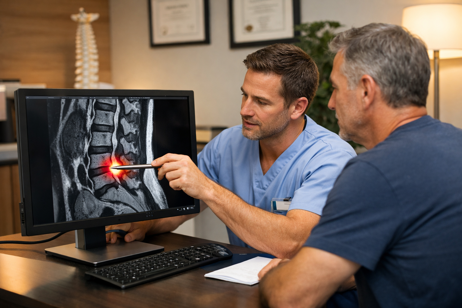 Physical therapist consultation for sciatica diagnosis and treatment plan