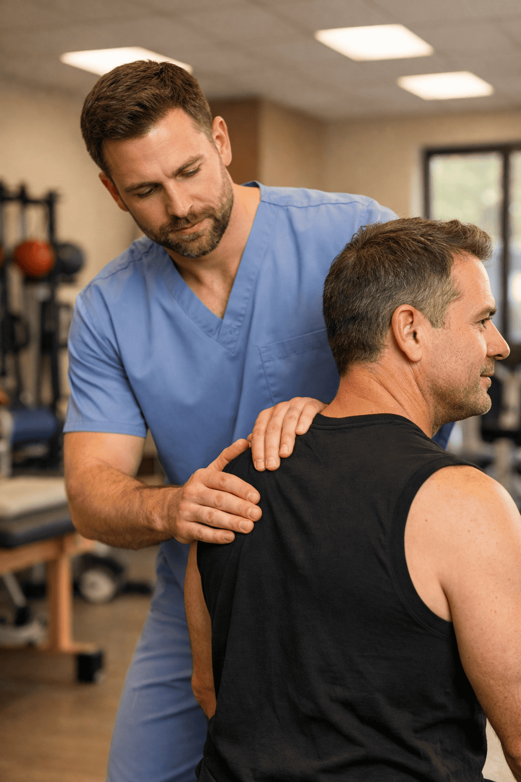 Physical therapist performing manual shoulder therapy at Trinity Rehab